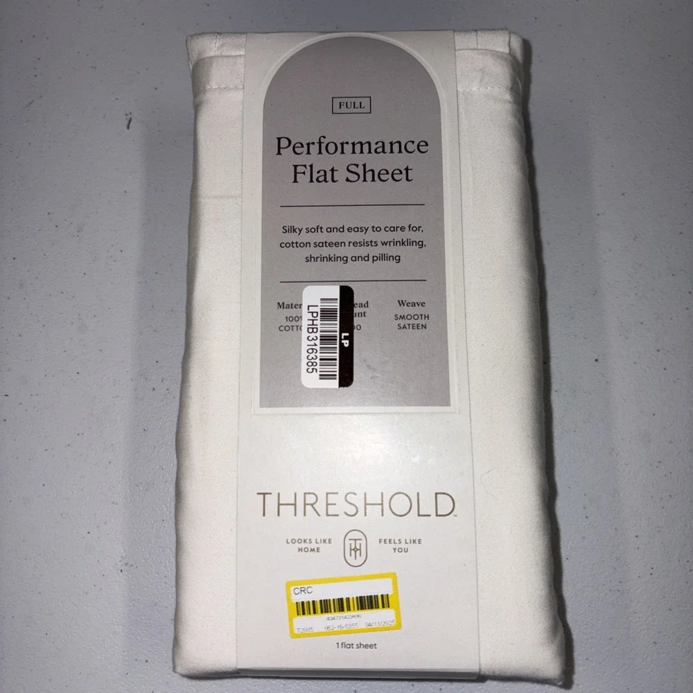 NWT Threshold FULL Performance Flat Sheet Silky Soft Sateen SOUR CREAM 400 TC